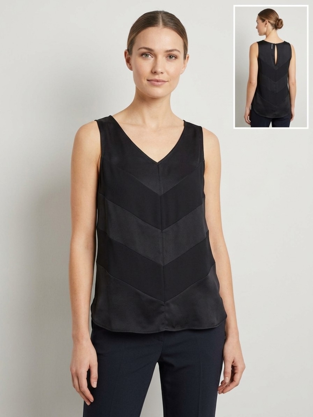 Peter Morrissey Black Chevron Satin Tank Top Blouse Minimalist Corporate Size 14
